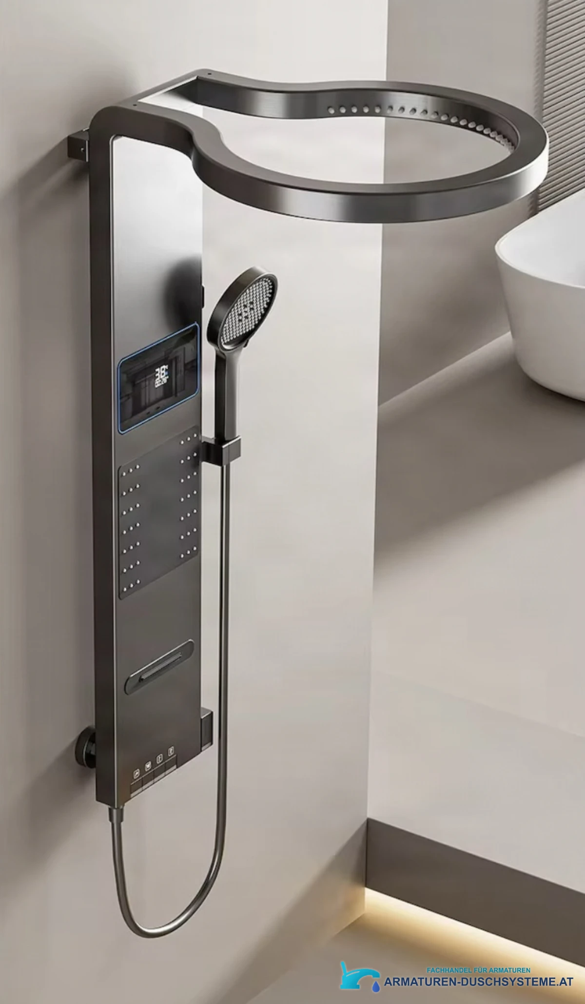 Duschpaneel ELITE EDITION BSE1424 — Seitenansicht der umlaufenden Kopfbrause