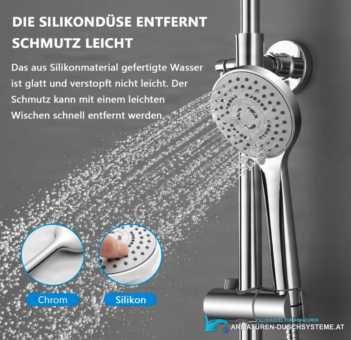 Spezifikationen des Duschsystems ELITE EDITION BST1105: Handbrause mit Silikondüsen