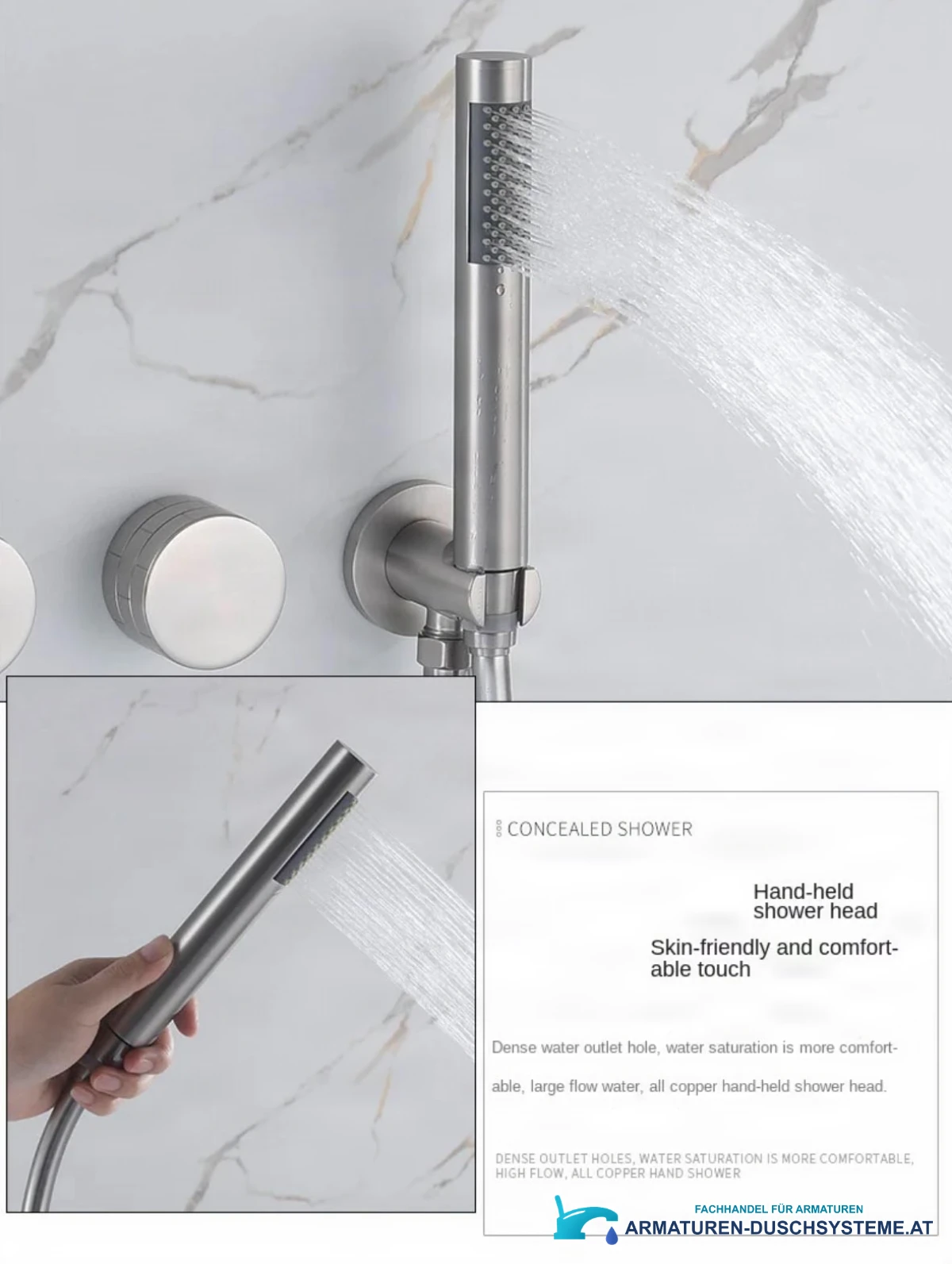 Stabhandbrause der Unterputz-Badewannenarmatur BBTC1658 mit breitem Wasserstrahl