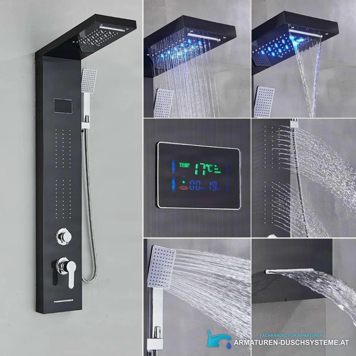 Luxus LED-Duschpaneel BSP1912 in Mattschwarz