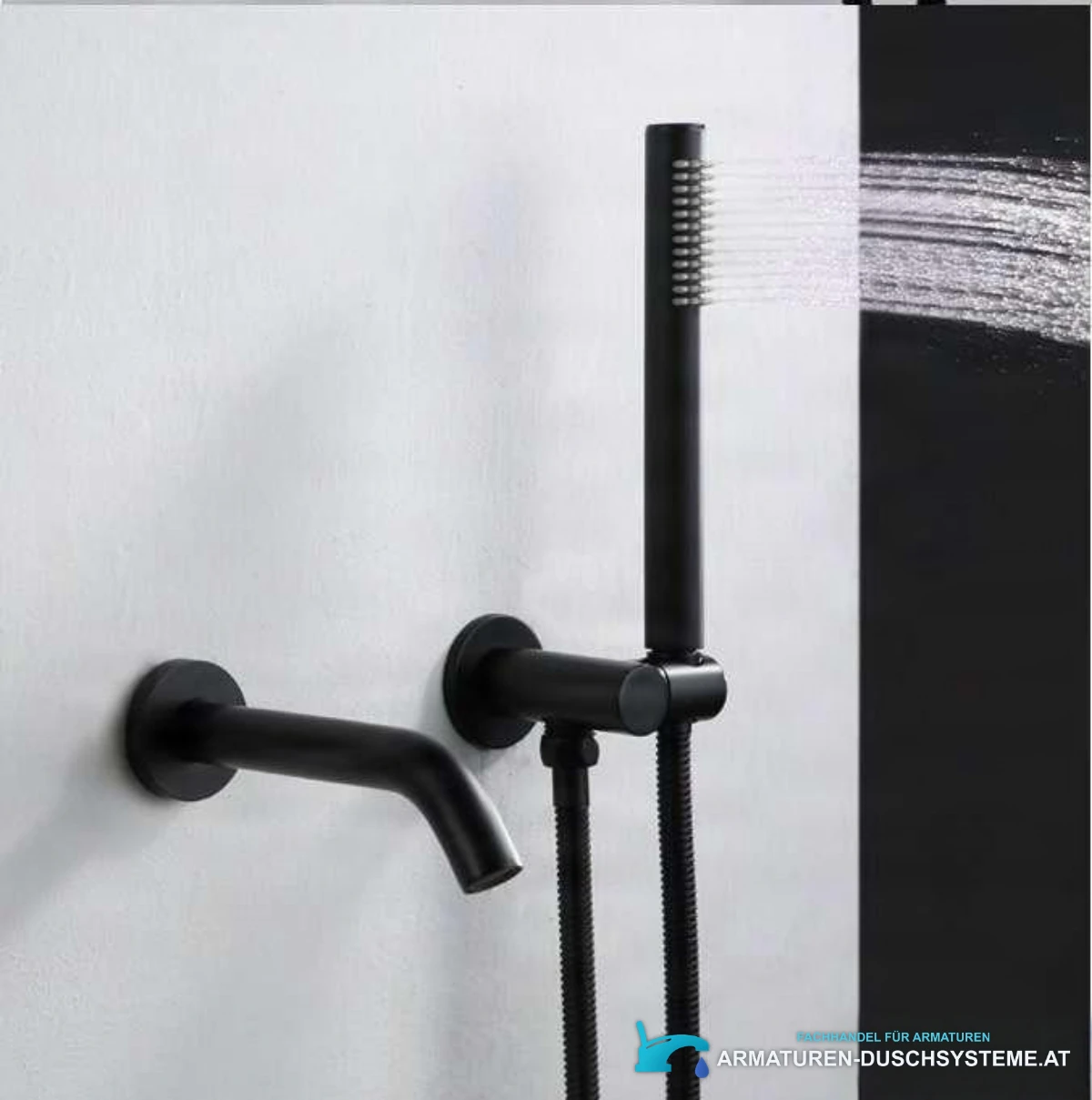 Unterputz-Wannenarmatur CP1551black mit Wandauslauf und Handbrause