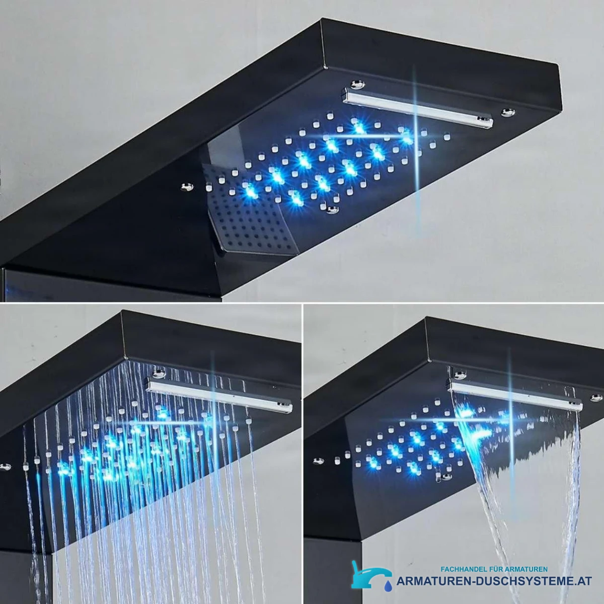 Detail des LED-Duschkopfs am Luxus-Duschpaneel BSP1912