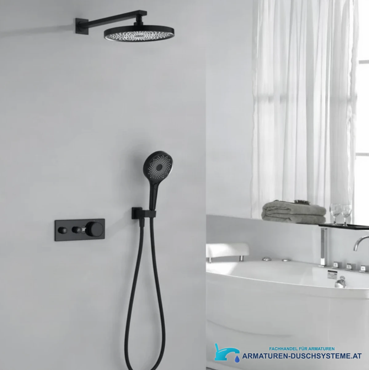 Luxus-Thermostat-Duschsystem ELITE EDITION BCS1603 im Einsatz in einem hellen Badezimmer