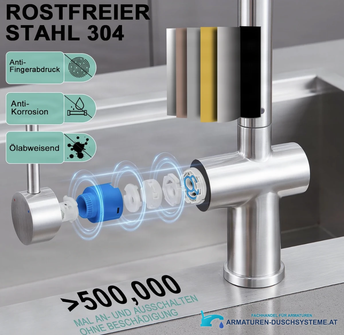 Elegante Niederdruck-Küchenarmatur NTB2003 in gebürsteter Edelstahloptik