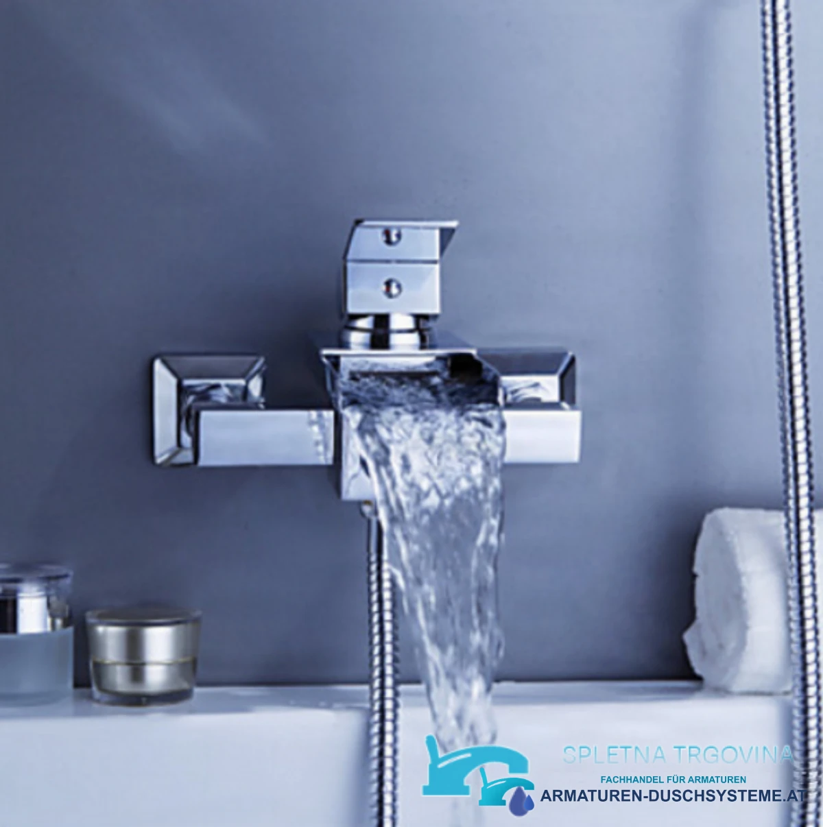 Wandarmatur für die Badewanne mit Wasserfallauslauf SK3542 in poliertem Chrom