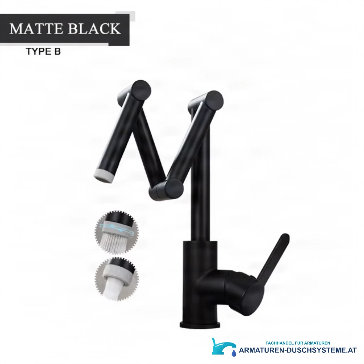 Messing-Badarmatur ELITE EDITION KS1409 mit LED und Gelenkauslauf in Mattschwarz