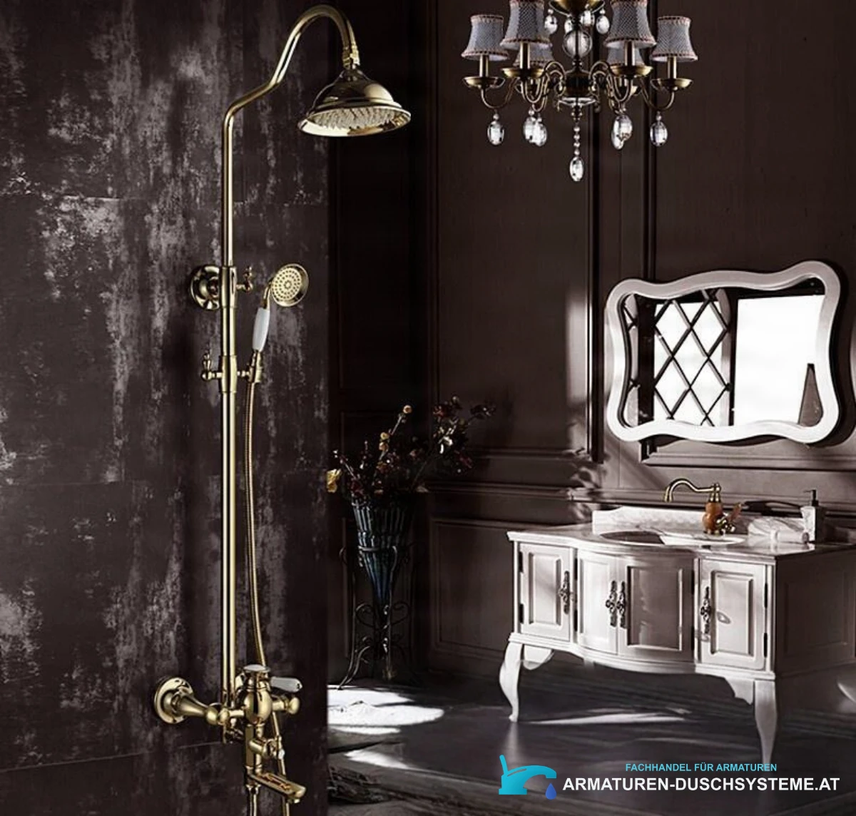 Duschpaneel im klassischen Design woo-1872 in glänzendem Antikgold