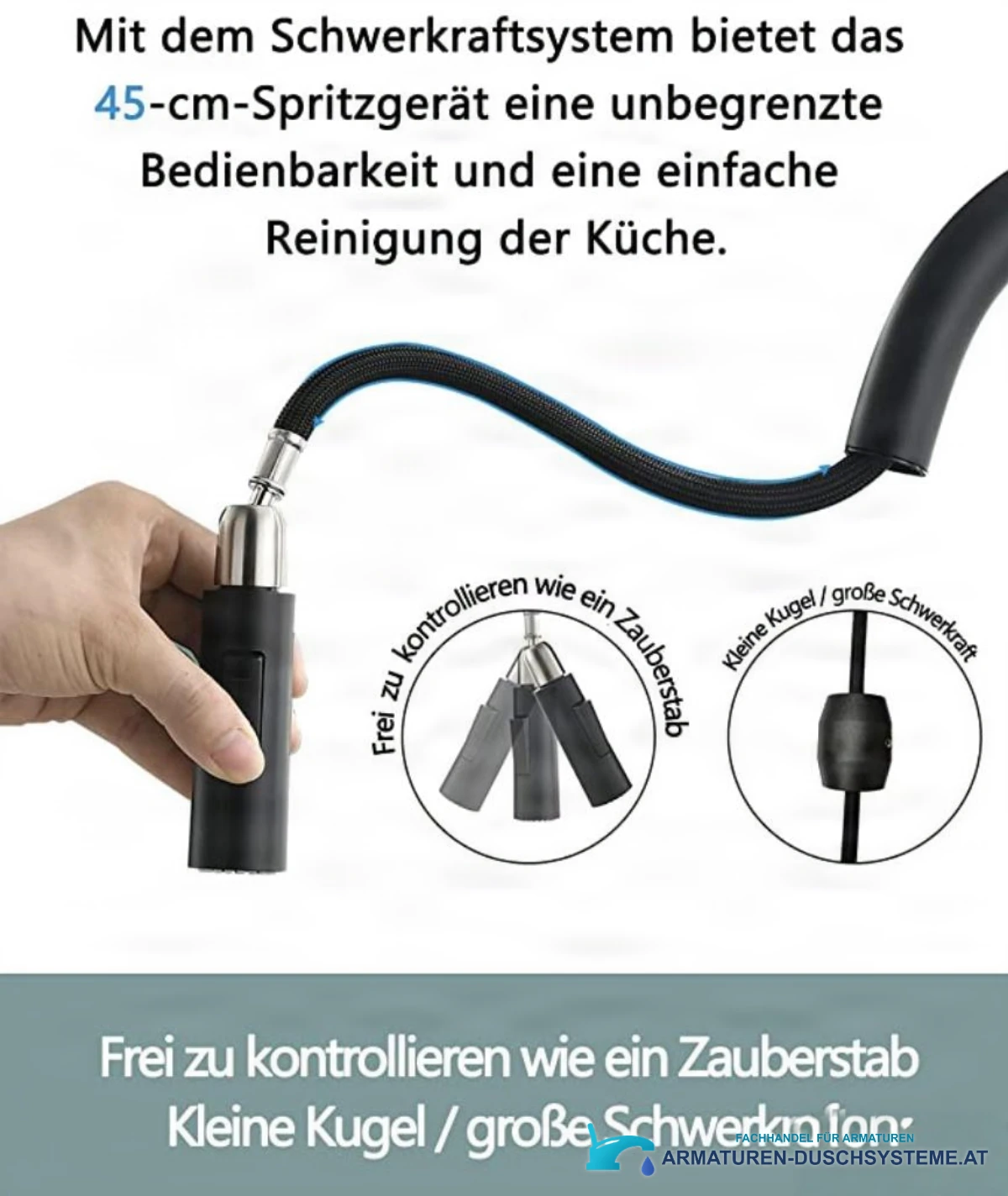 Spezifikationen der Küchenarmatur NT1354: 45-cm-Ausziehbrause mit Rückholgewicht