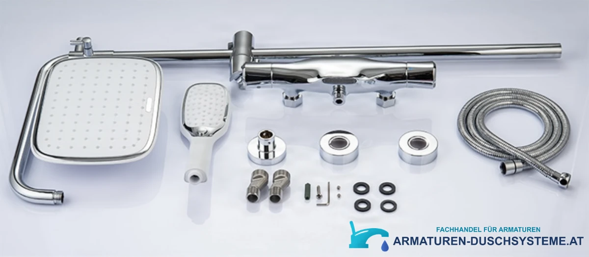 Aufputz-Thermostat-Duschsystem EYN TB1845 – verchromtes Komplettset mit weißer Brausenfläche
