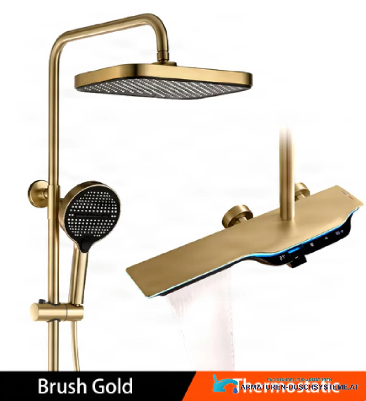 Thermostatisches Aufputz-Duschset ELITE EDITION BSE1420 – Komplettansicht in gebürstetem Gold