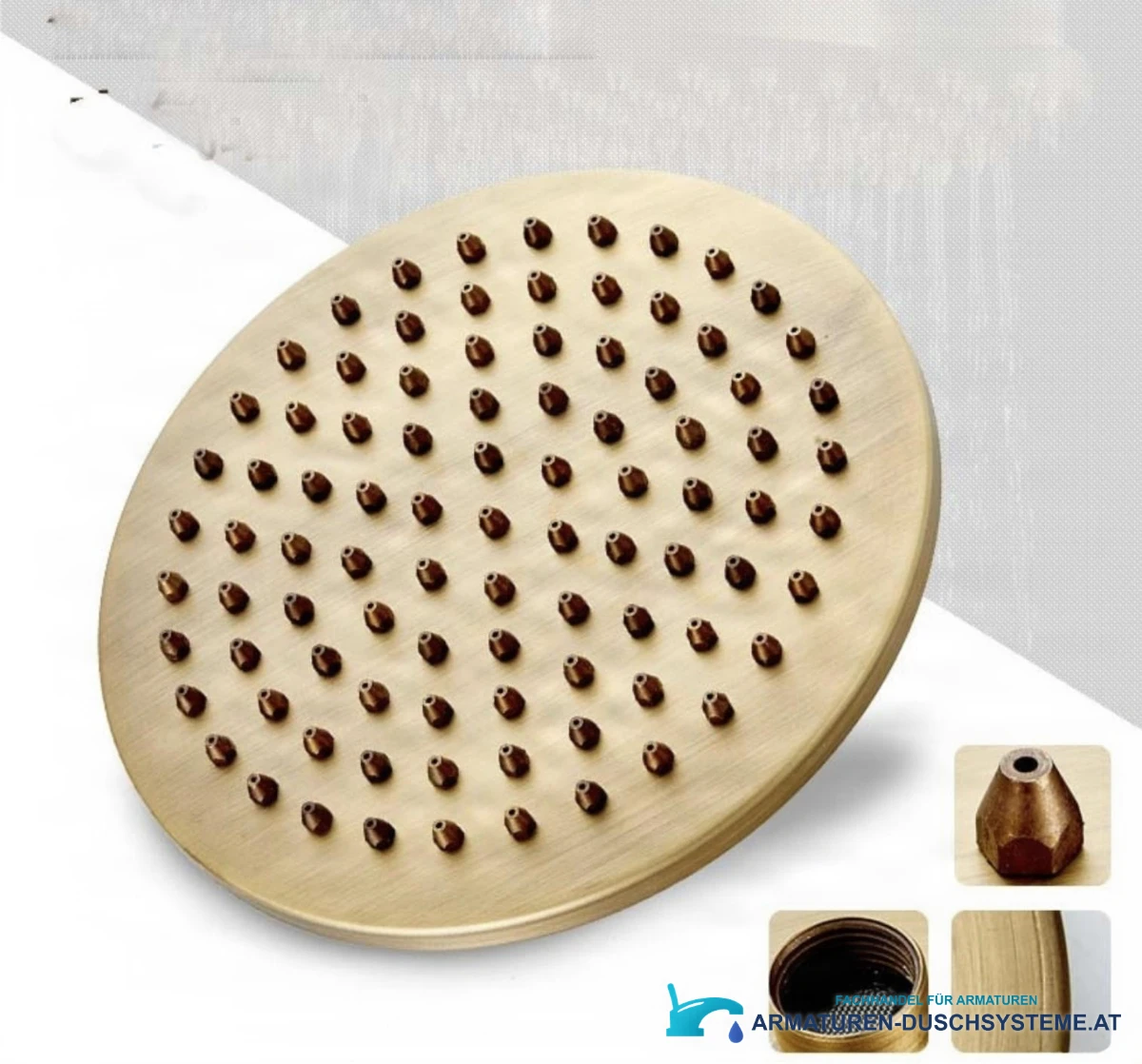 Detail des runden Regenbrausekopfs der antiken Dusche EYN ATS1206