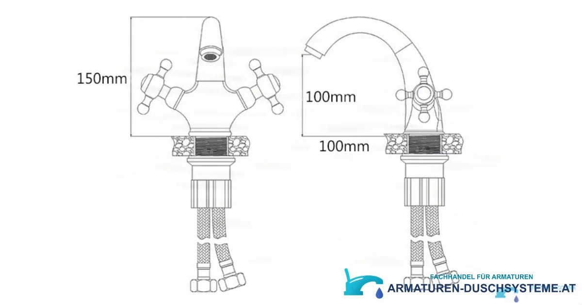 Technische Zeichnung der Antika RU1305 mit 150 mm Höhe und 100 mm Ausladung