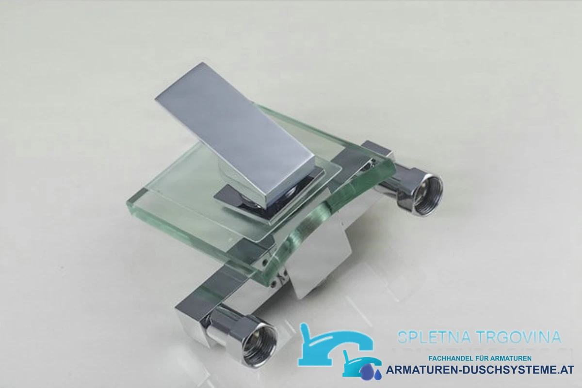 Glas-Wandarmatur für die Badewanne SK9024 mit Wasserfallauslauf und zwei Gewindeanschlüssen