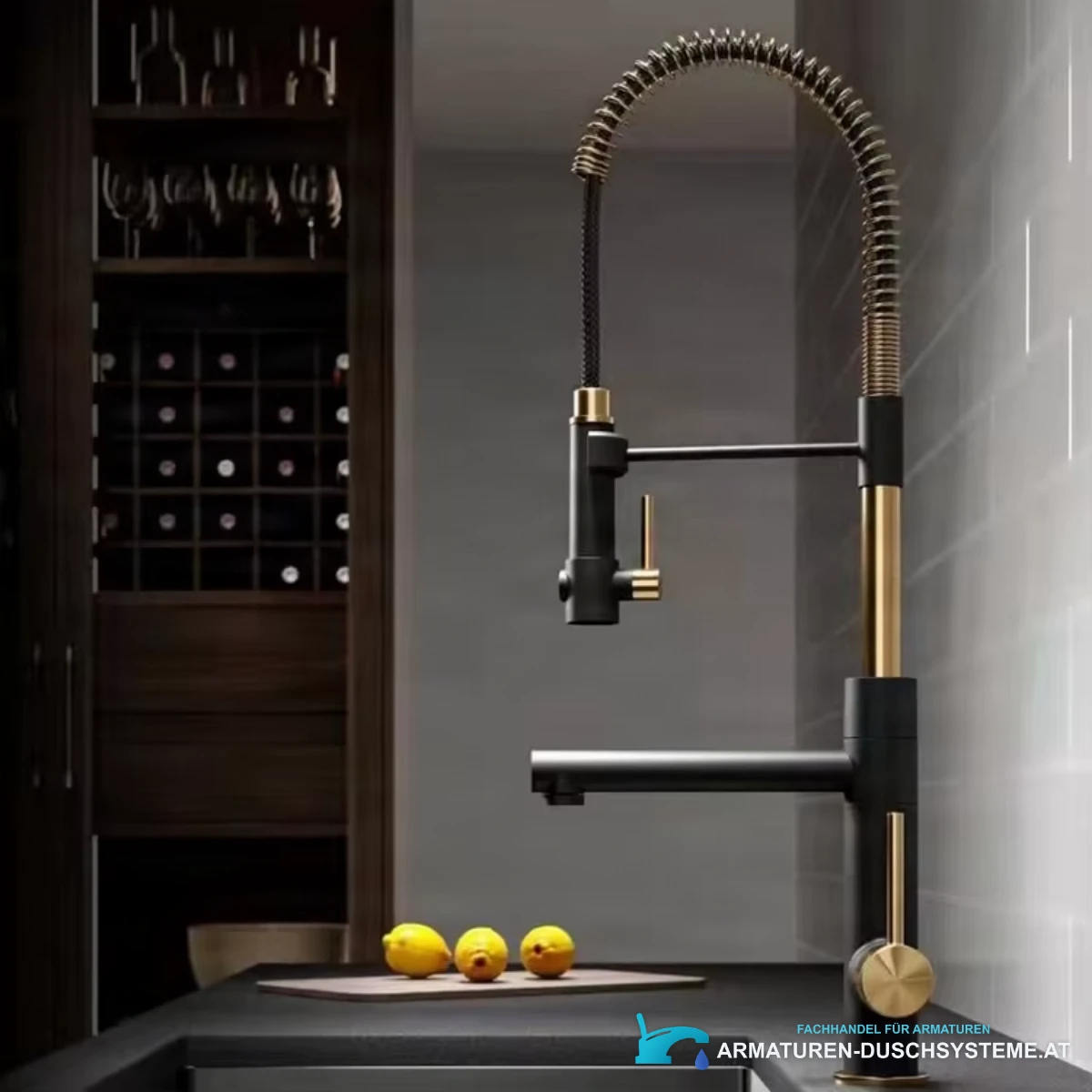 ELITE EDITION KFD1693 Einhebel-Küchenarmatur aus 304 Edelstahl in Mattschwarz und Gold