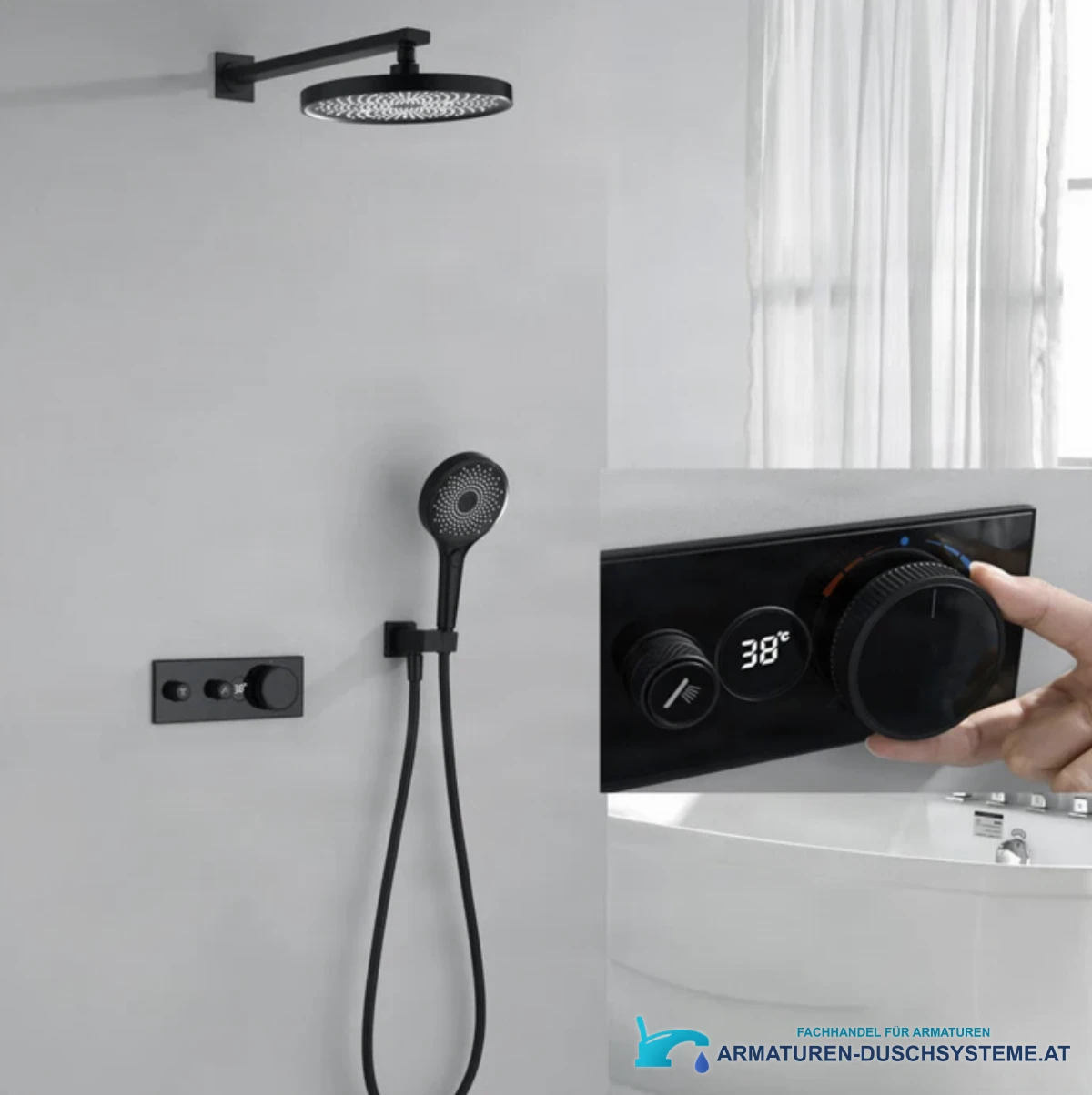 Luxus-Thermostat-Duschsystem ELITE EDITION mit Display BCS1603 in Mattschwarz
