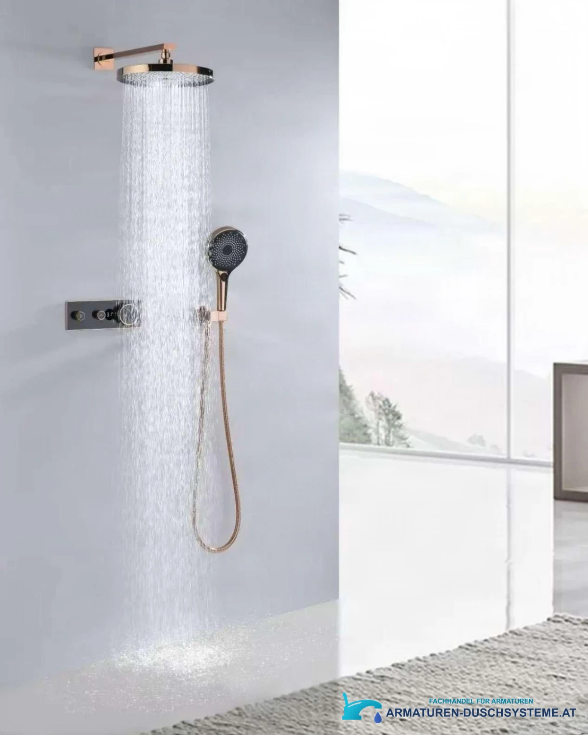 Luxus-Thermostat-Duschsystem ELITE EDITION mit Display BCS1603 in glänzendem Roségold und Schwarz