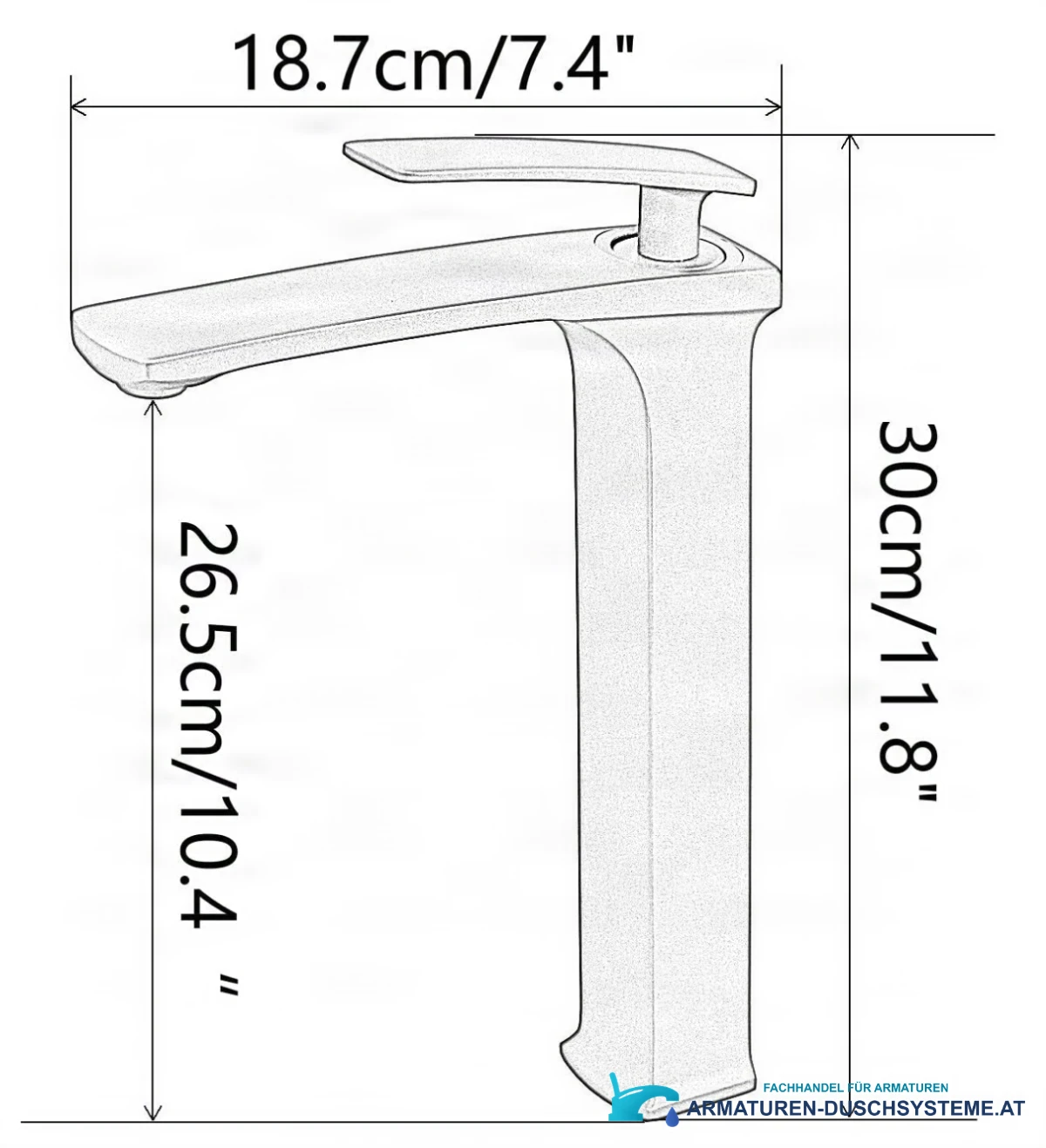 Technische Zeichnung der Elite Edition Waschtischarmatur BC1351 (30 × 18,7 cm)