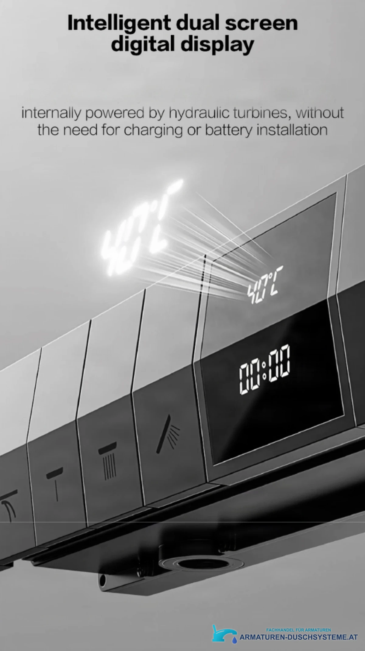Spezifikationen des Unterputz-Duschsystems BCS1050: digitaler Doppelbildschirm