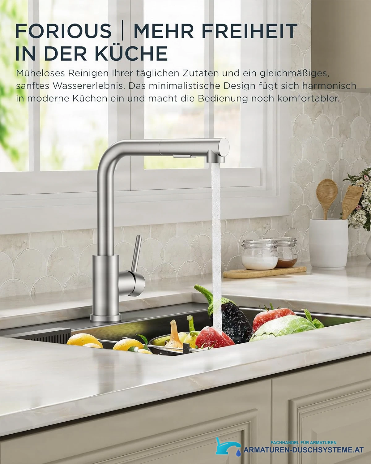 Niederdruck-Küchenarmatur ELITE EDITION KFL2244 im Einsatz an einer Küchenspüle