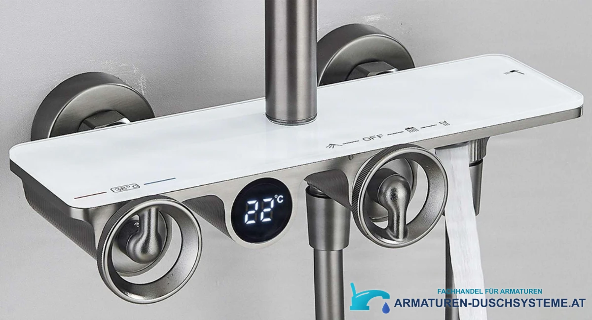 Detail der Mischarmatur des thermostatischen digitalen Duschsets ELT1104 mit Temperaturanzeige