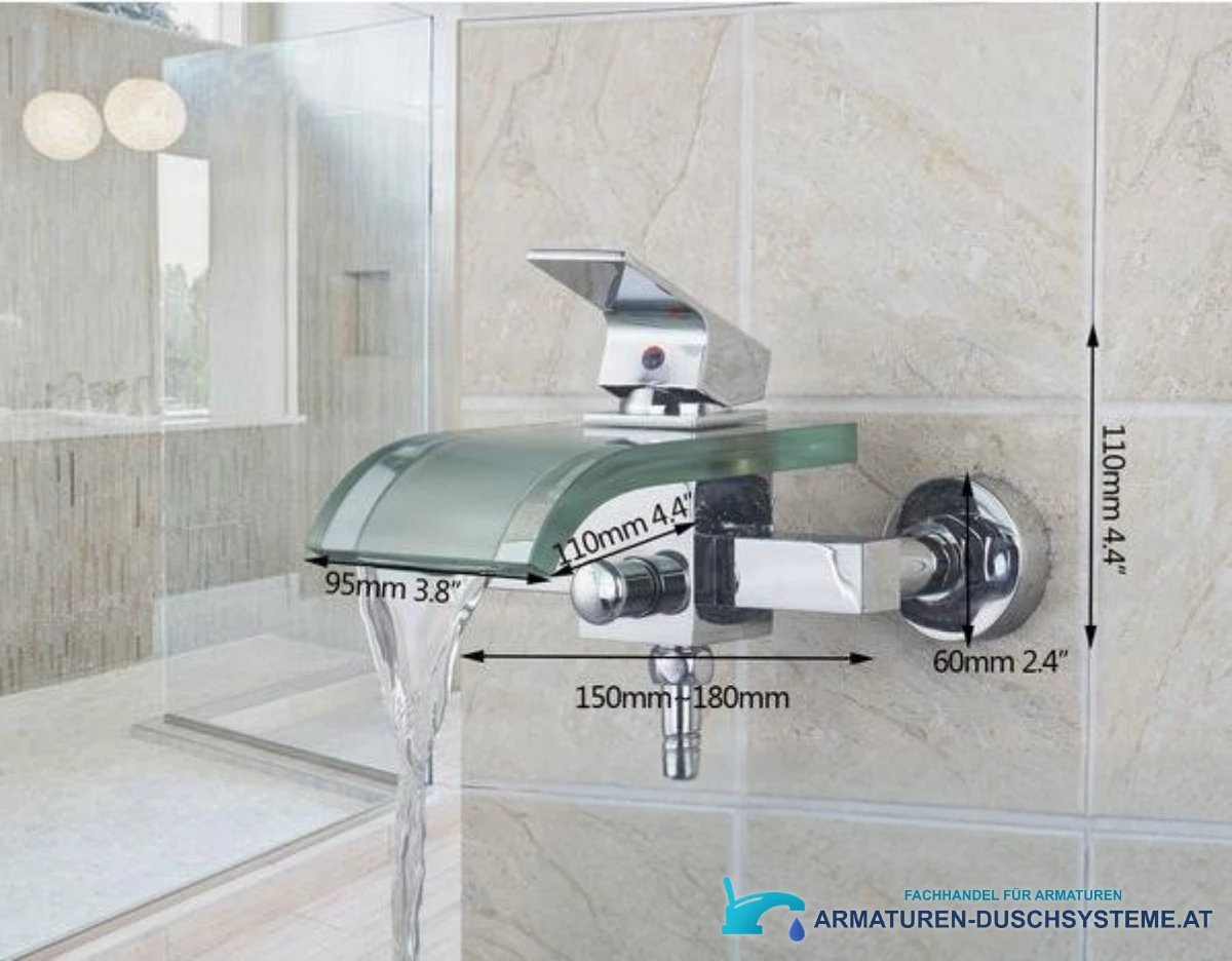 Wandarmatur für die Badewanne aus gehärtetem Glas SK0264 in Chrom