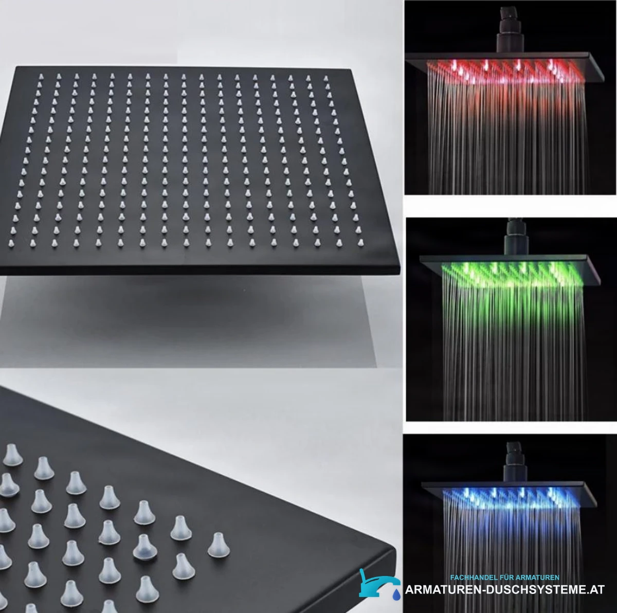LED-Unterputz-Duschsystem PT50089 — quadratische Kopfbrause mit farbigem Licht