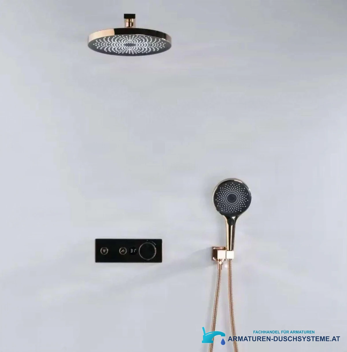 Luxus-Thermostat-Duschsystem ELITE EDITION BCS1603 – Frontansicht mit Display und Handbrause
