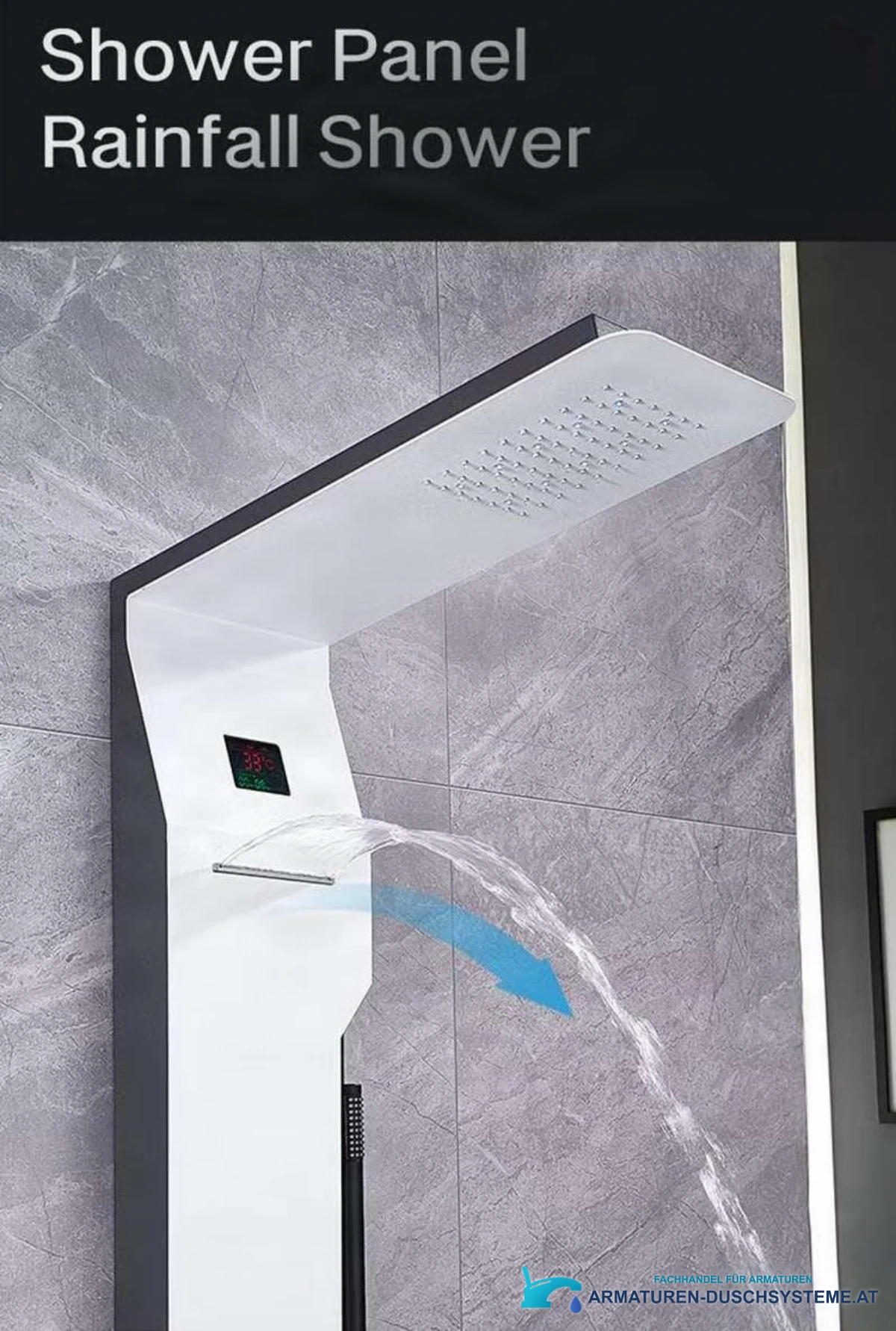 Funktionen des Duschpaneels ELITE EDITION DELUX BSP1412: Regendusche und Wasserfallauslauf
