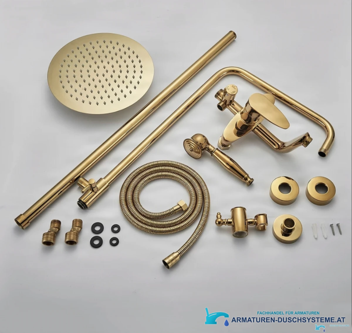 Aufputz-Duschsystem ZNT1699 — goldfarbene Einzelteile und Montagezubehör