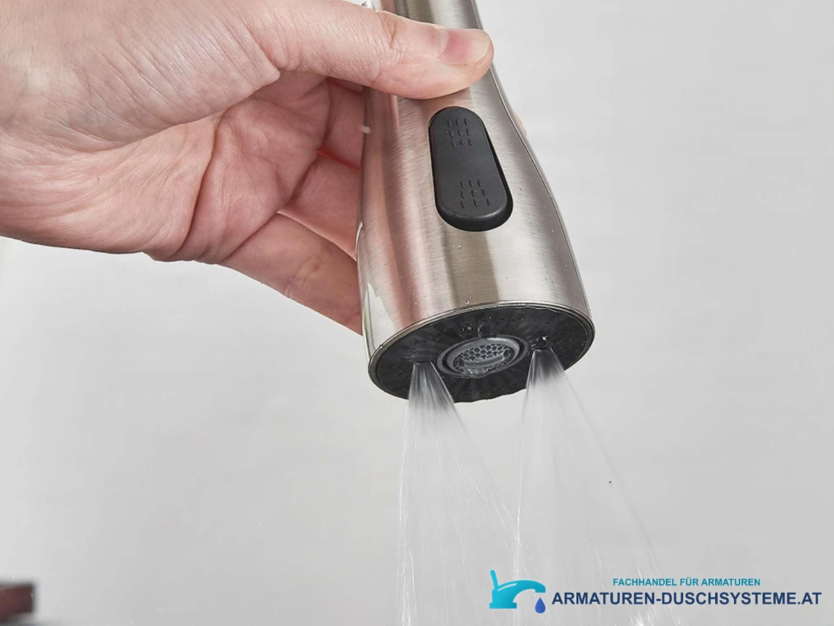 Küchenarmatur mit breitem Wasserfall KW1599 in gebürsteter Edelstahloptik