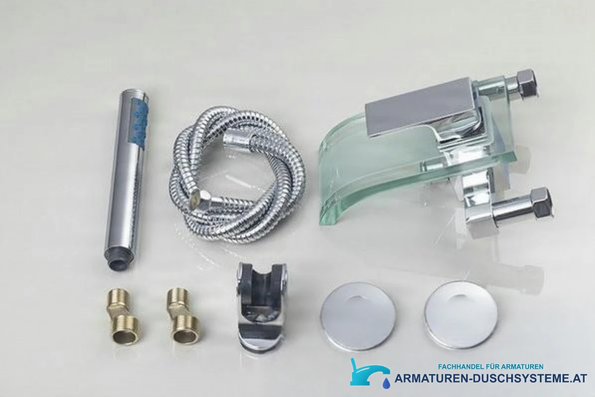 Wandarmatur für die Badewanne SK0264 mit Glasauslauf, Handbrause und Zubehör