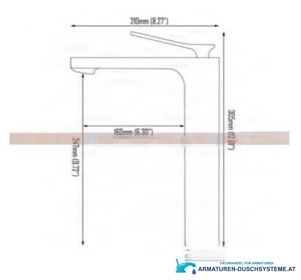Technische Zeichnung der Badarmatur EYN CKB2241 mit 310 mm Höhe und 160 mm Ausladung