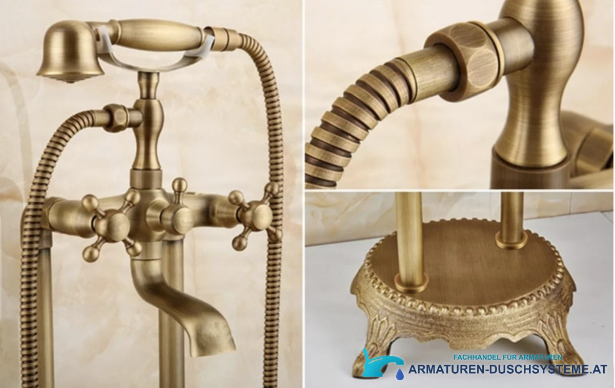 Detail von Handbrause, Schlauch und Sockel der Wannenarmatur AQF2016