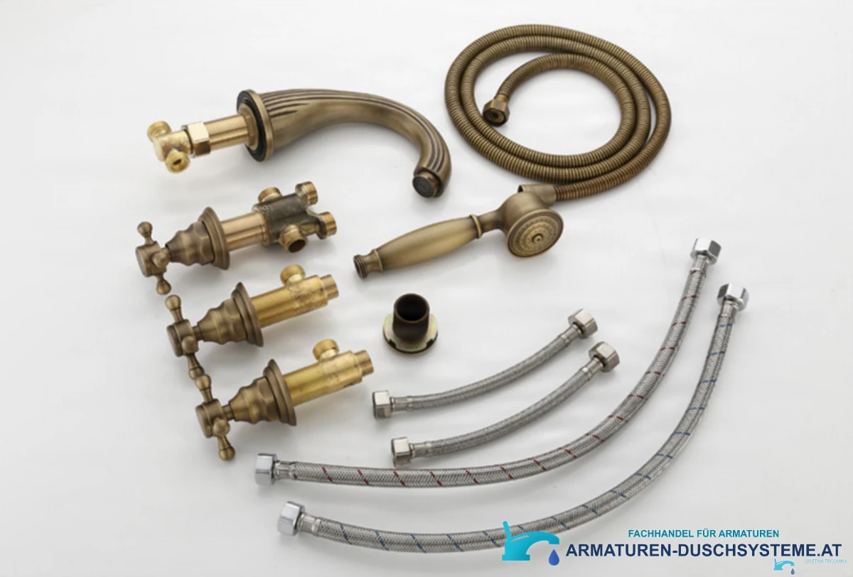Antike Aufsatzarmatur AQM1137 – Armaturenset mit Handbrause und Anschlussschläuchen