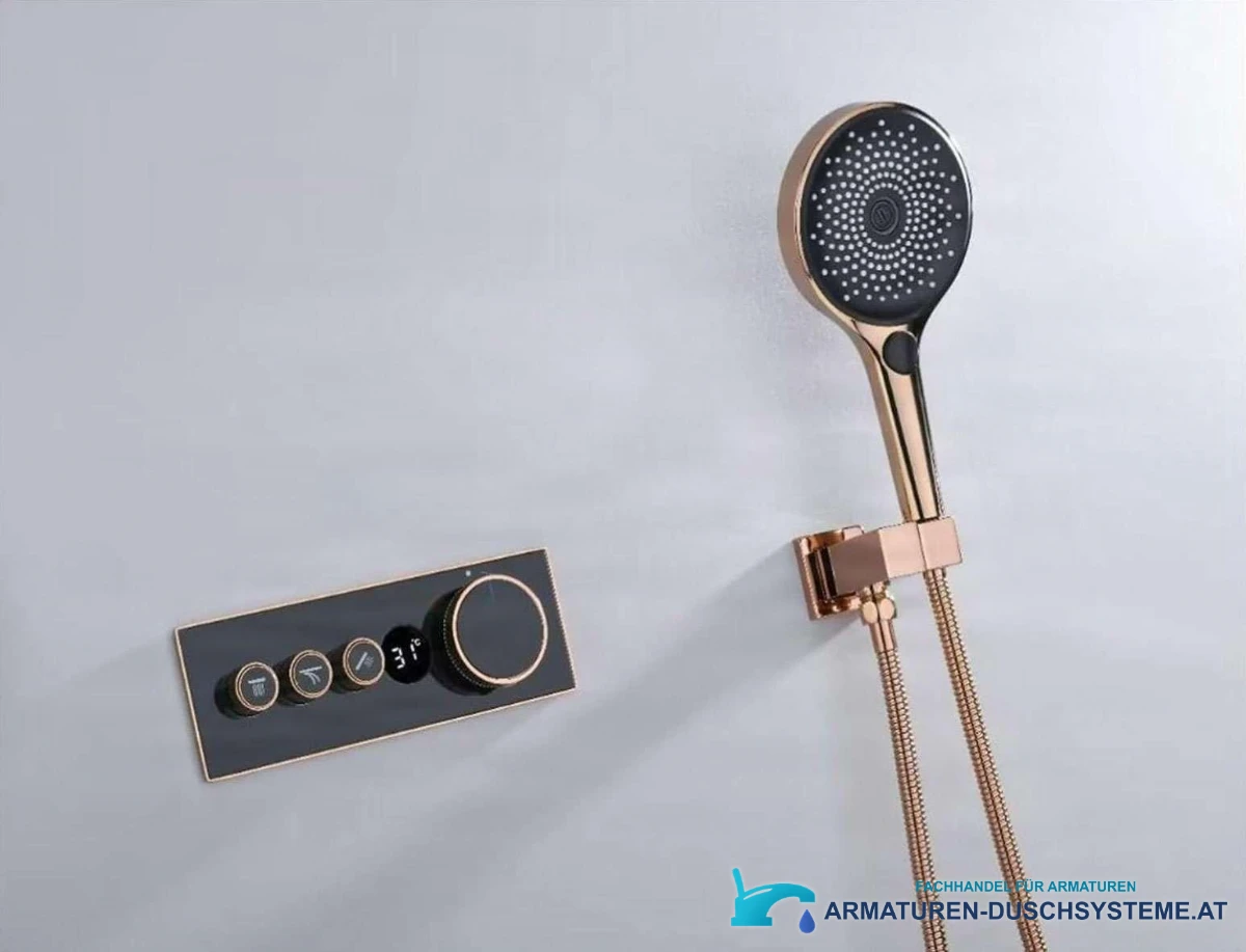 Luxus-Thermostat-Duschsystem ELITE EDITION mit Display BCS1603 in poliertem Kupfer-Schwarz