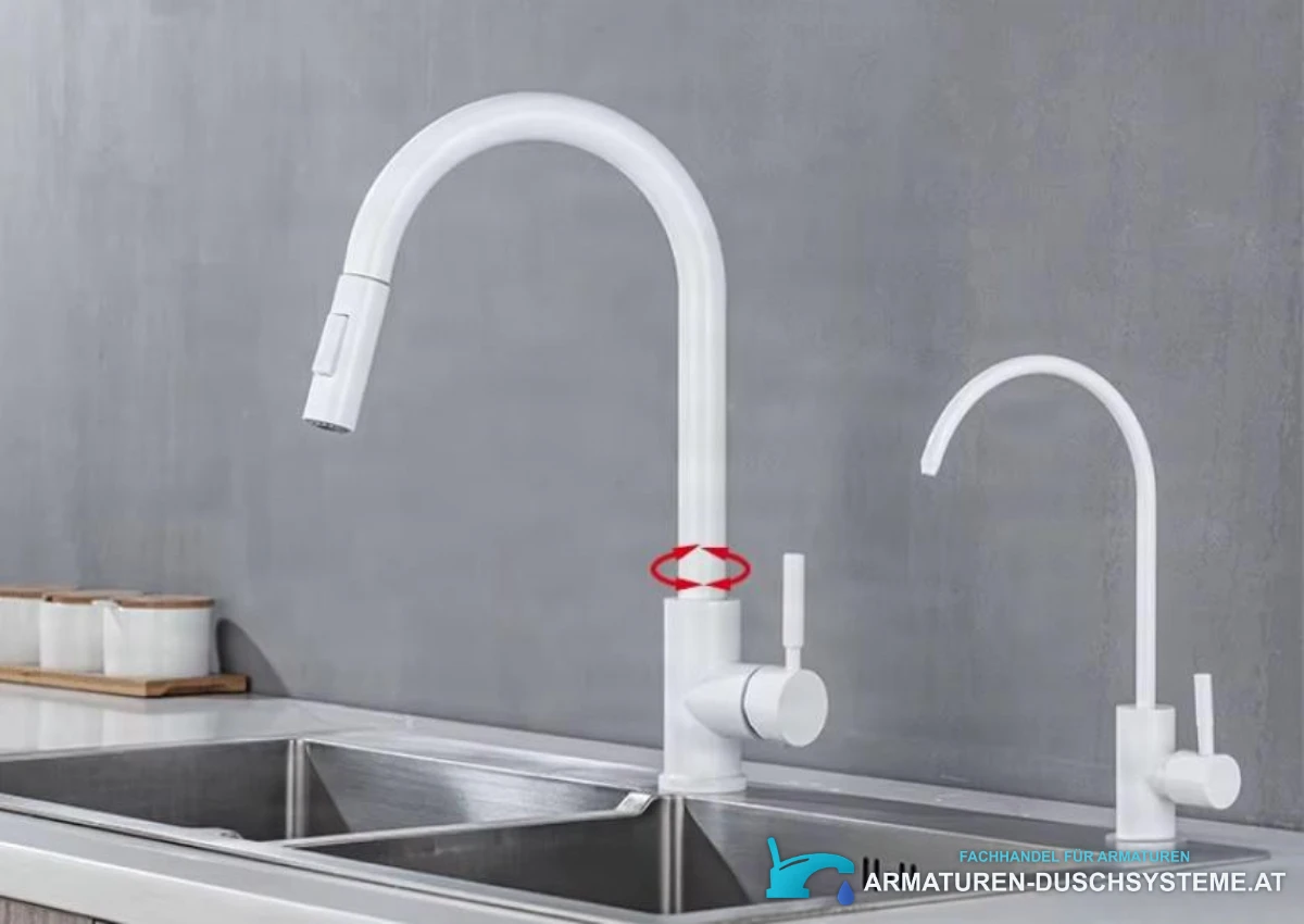 Ausziehbare Touch-Küchenarmatur BS1333 mit schwenkbarem weißem Bogenauslauf