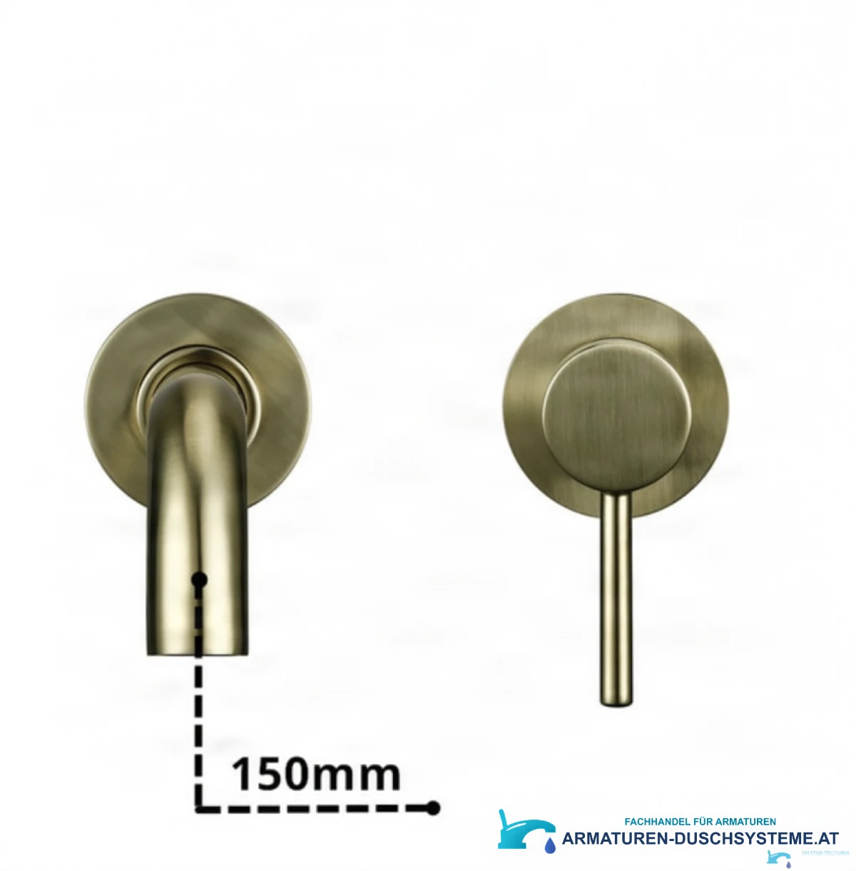 Maßangabe der EYN Wand-Badarmatur BGW1644 mit 150-mm-Auslauf in Antikgold
