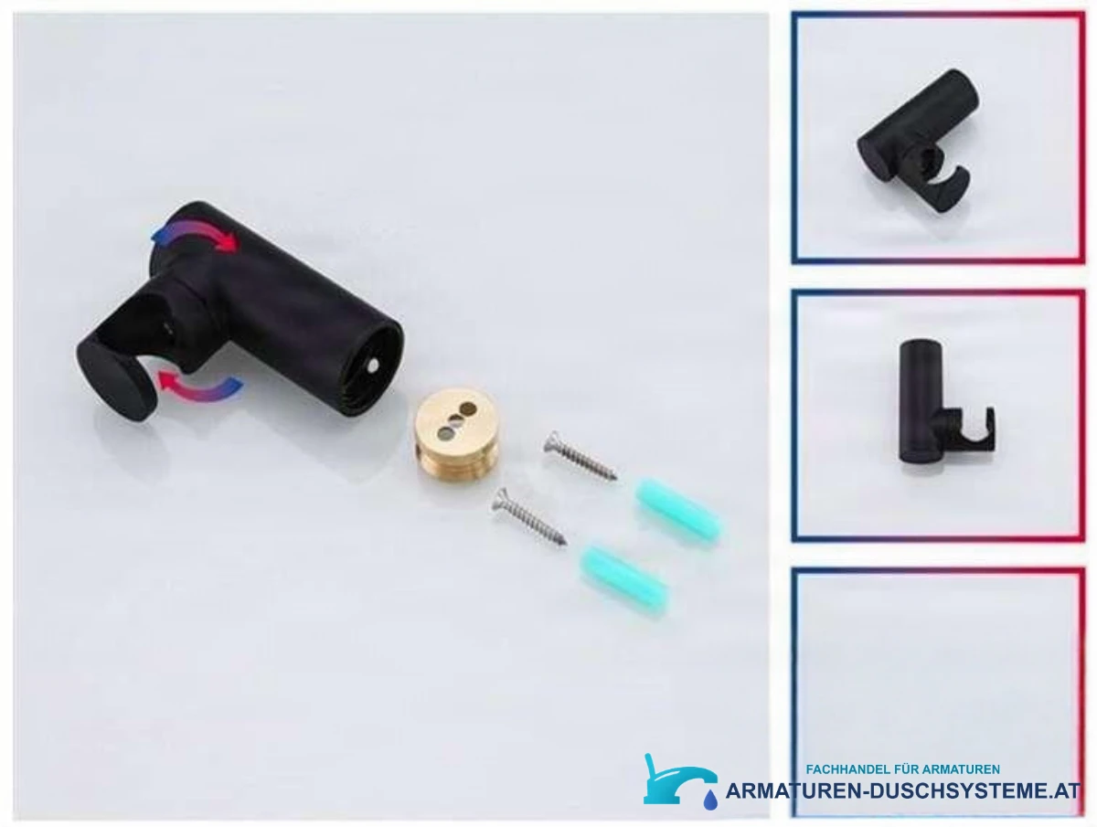 Detail des schwarzen Brausehalters der Thermostat-Badewannenarmatur NTA1631