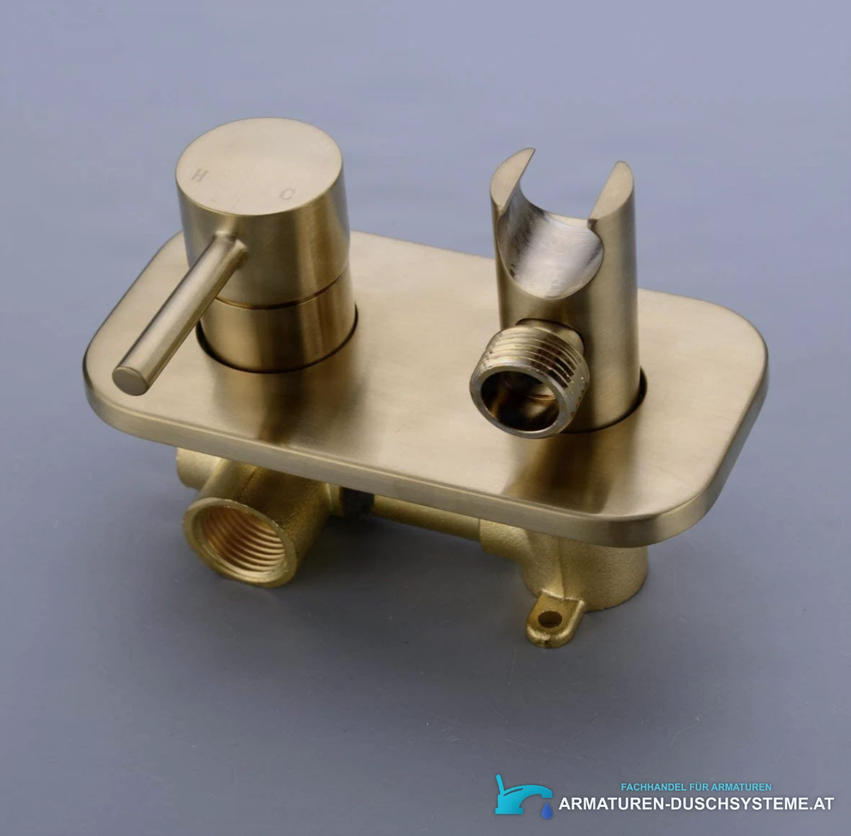 Detail von Bedienhebel und Brauseschlauchhalter der Bidet-Unterputzarmatur BB1637