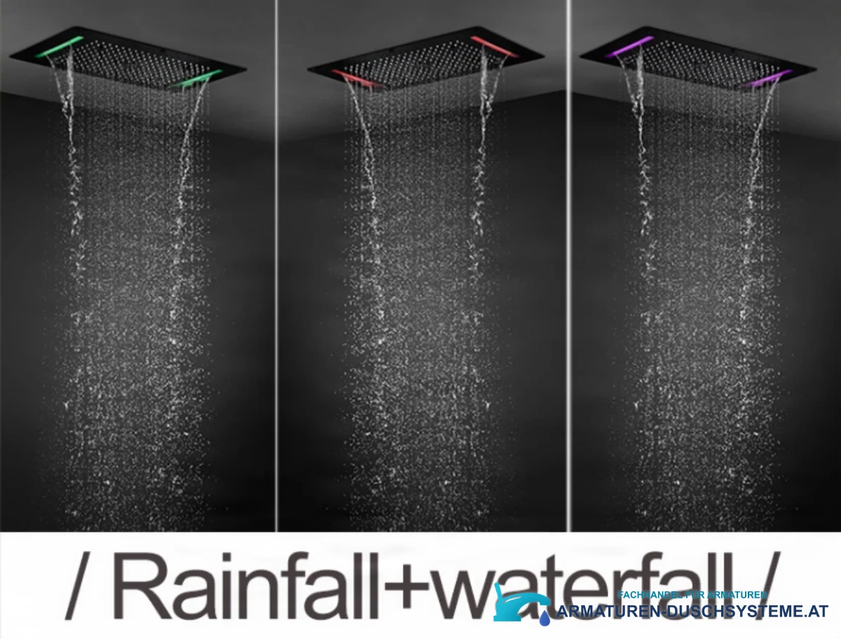 Funktionen des Unterputz-Duschsystems BCS1557: Regendusche und zwei Wasserfälle