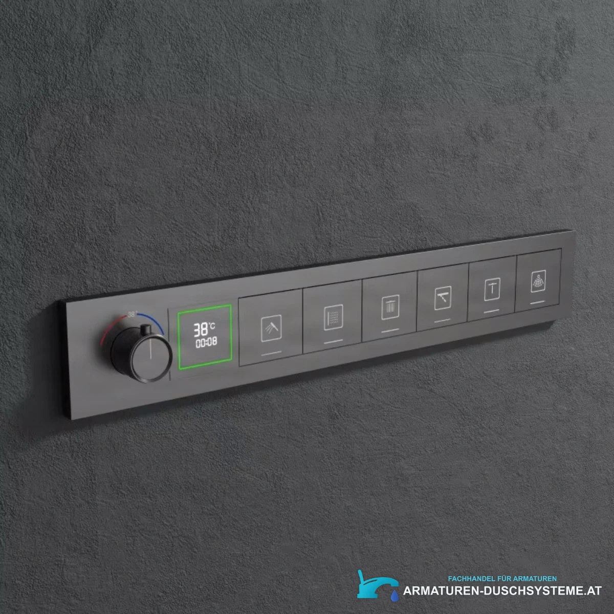Unterputz-Duschset mit 6 Funktionen BCS1045 mit graphitgrauem Bedienpanel und Digitalanzeige