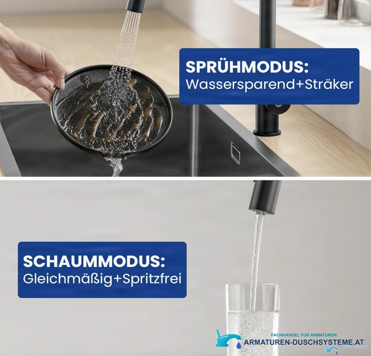 Spezifikationen der Küchenarmatur KL1109: Brause- und Schaumstrahl