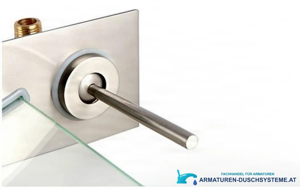Extravagante Waschbeckenarmatur aus gehärtetem Glas EYN 0359 in satiniertem Silber
