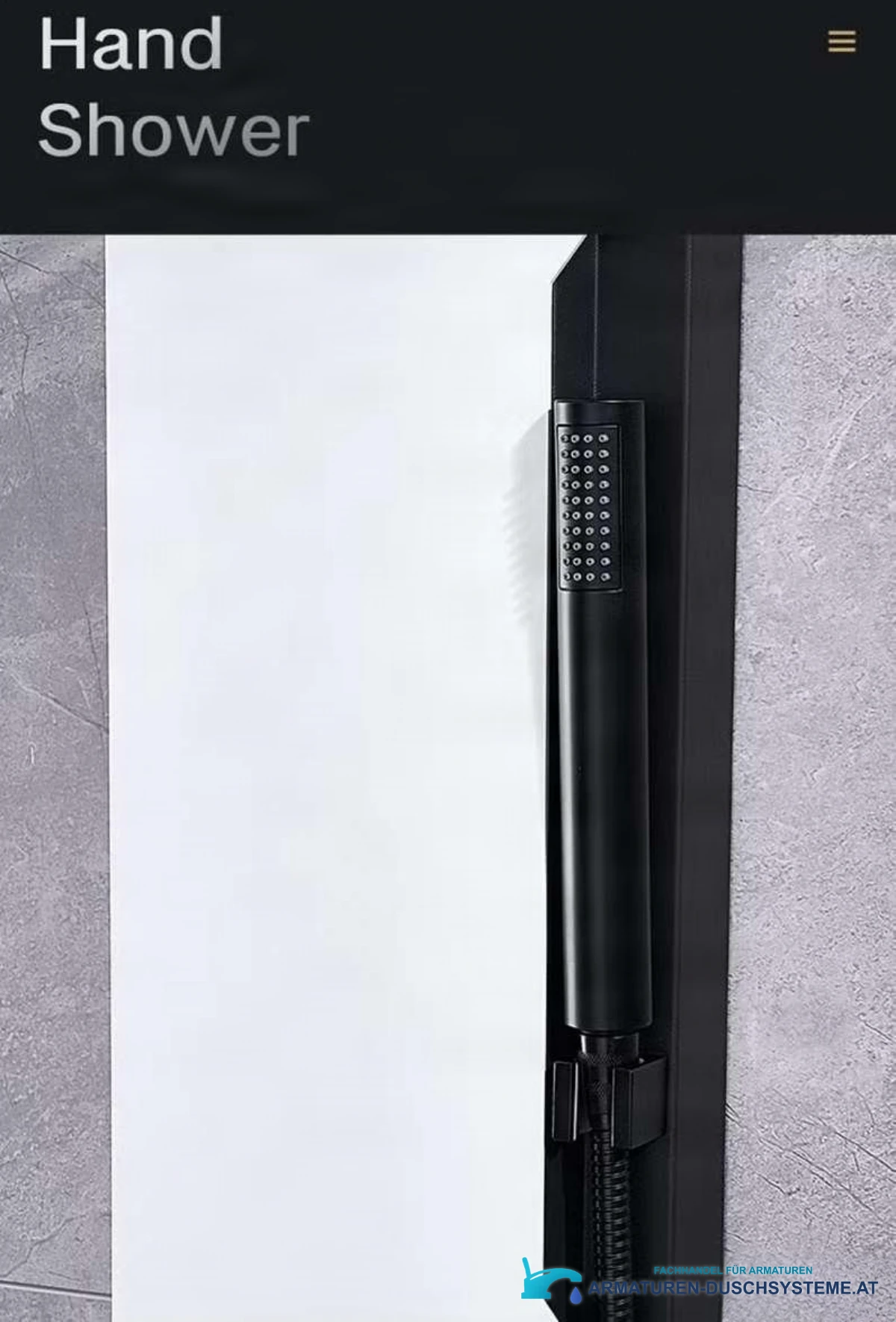 Detail der schwarzen Handbrause des Duschpaneels ELITE EDITION DELUX BSP1412
