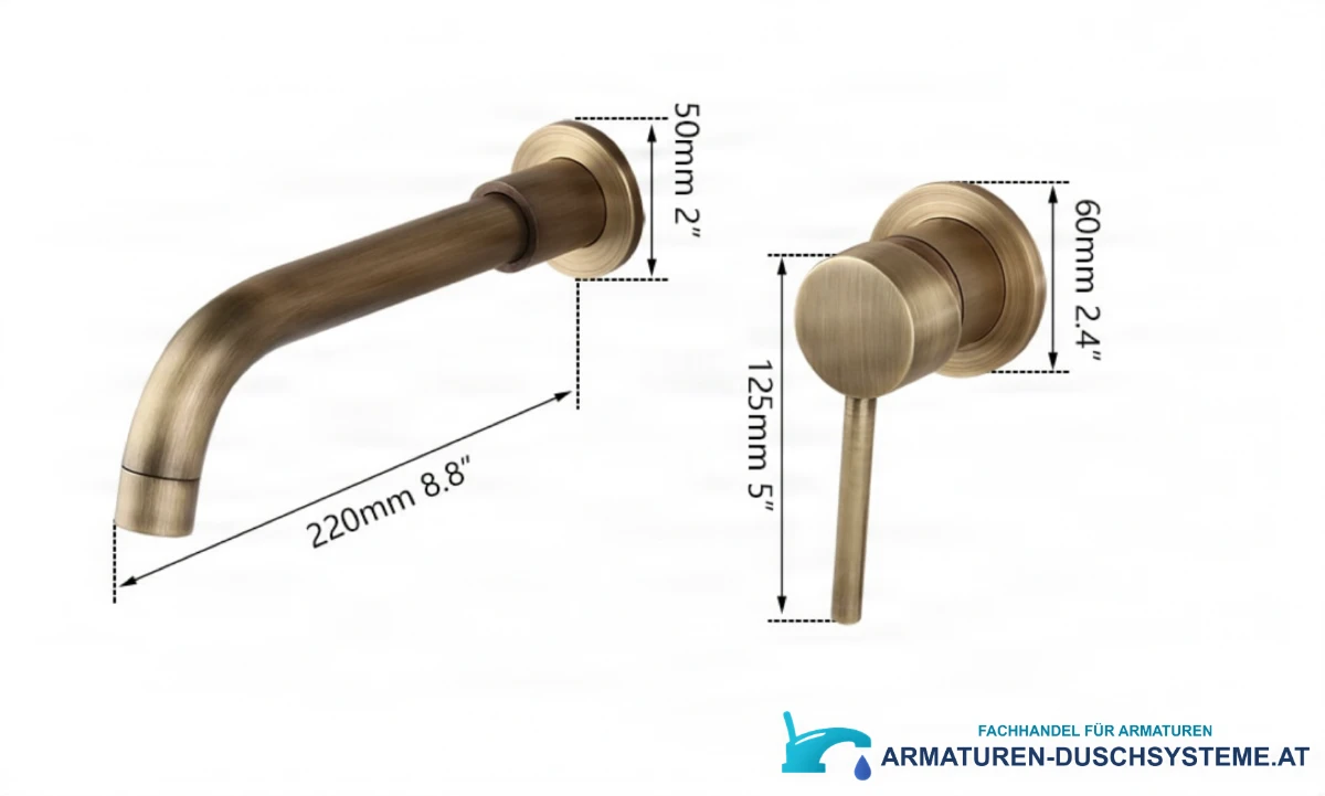 Technische Zeichnung der Unterputz-Waschtischarmatur ATP1808 mit 220-mm-Auslauf