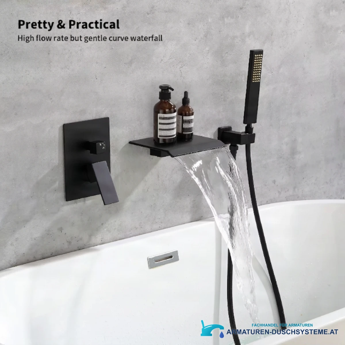 Wannenarmatur ELITE EDITION BSW1678 mit NPT-Außengewinde, Handbrause und Wasserfall in Mattschwarz