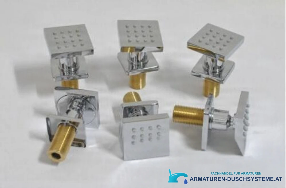 Detail der quadratischen Massagedüsen des Unterputz-Duschsystems PT62253