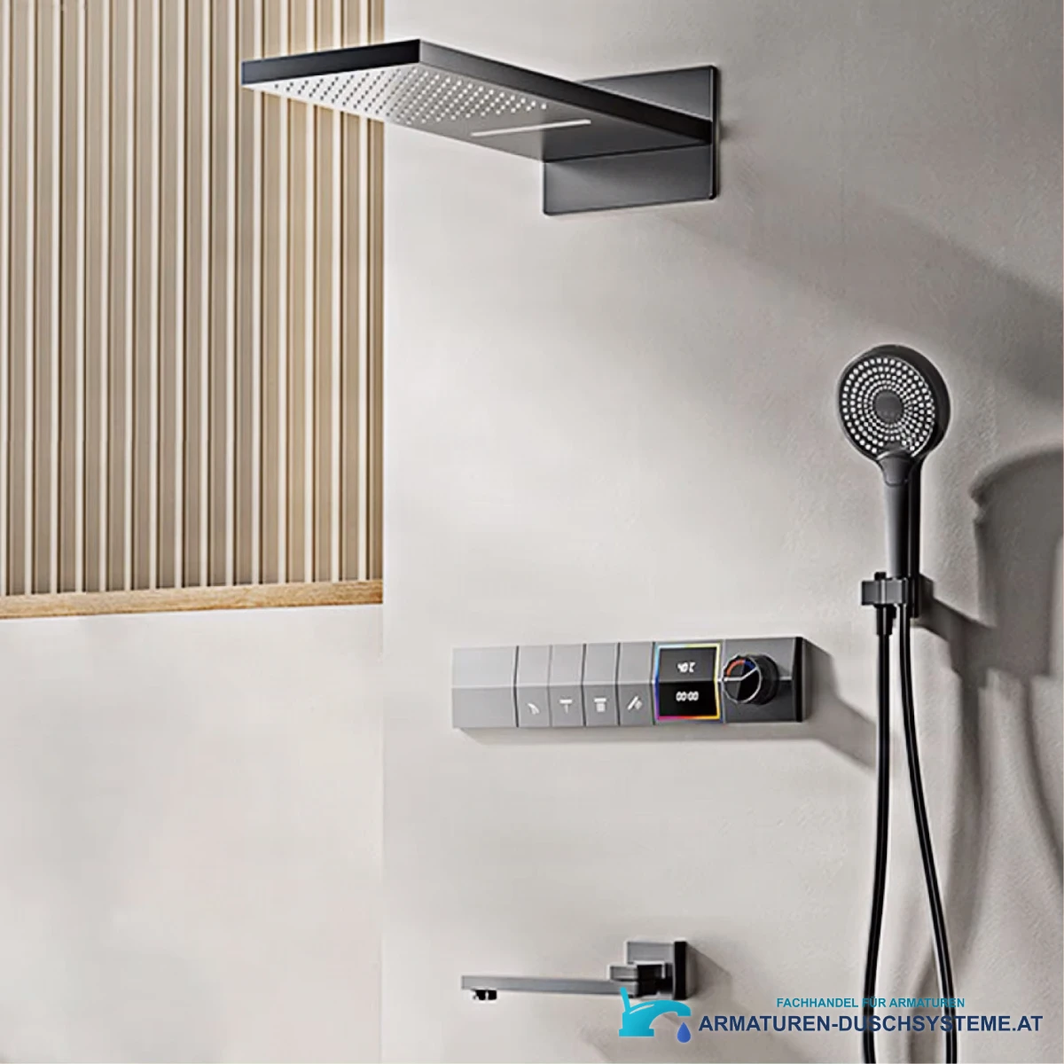 Unterputz-Duschsystem ELITE EDITION BCS1050 im modernen Bad mit grauer Wand