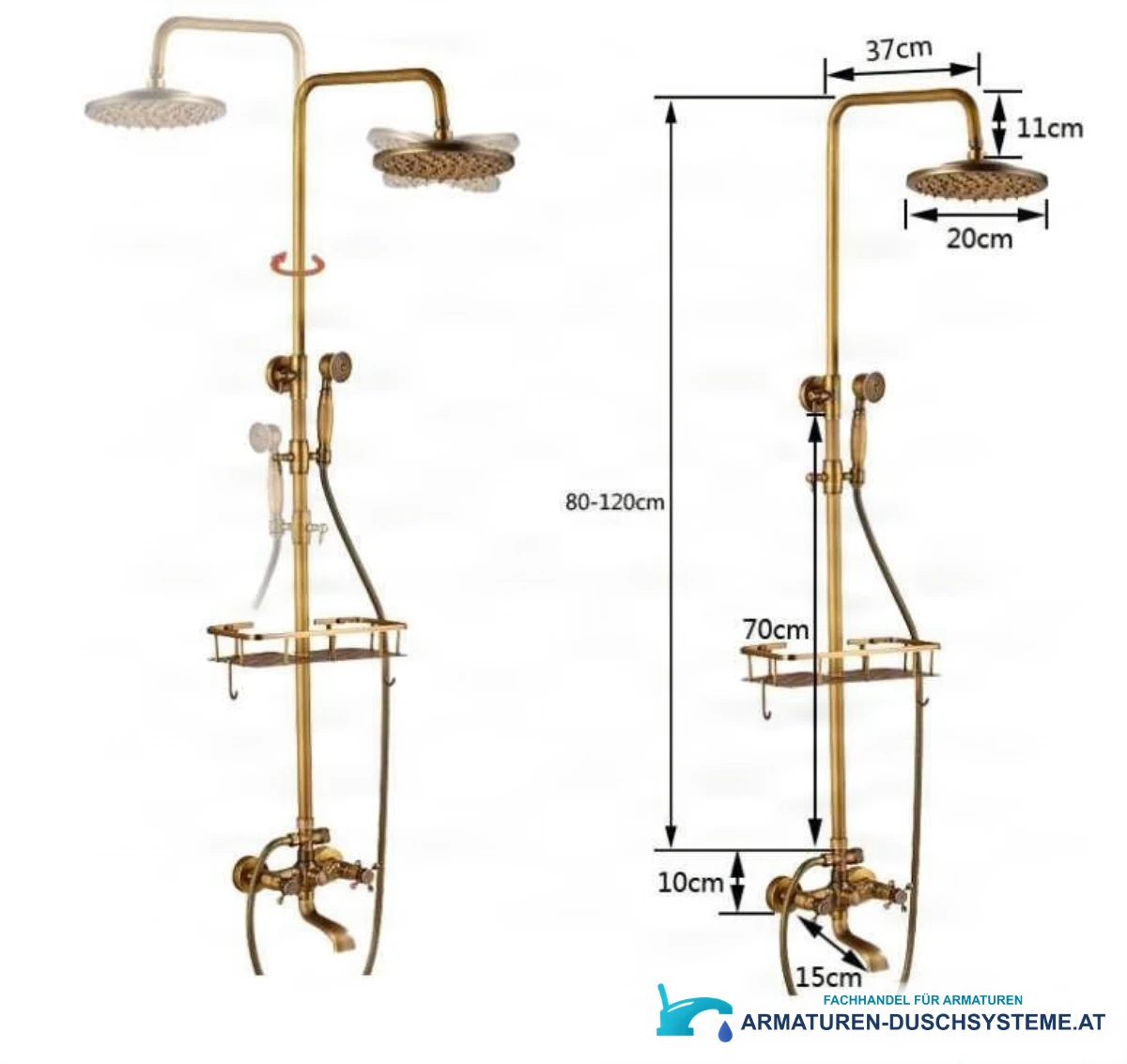 Technische Maße des antiken Sets EYN AK1424 woo-13073: Höhe 80–120 cm, Ausladung 37 cm