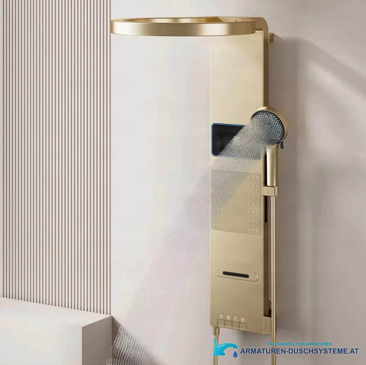 Duschpaneel ELITE EDITION BSE1424 im Einsatz mit laufender Handbrause